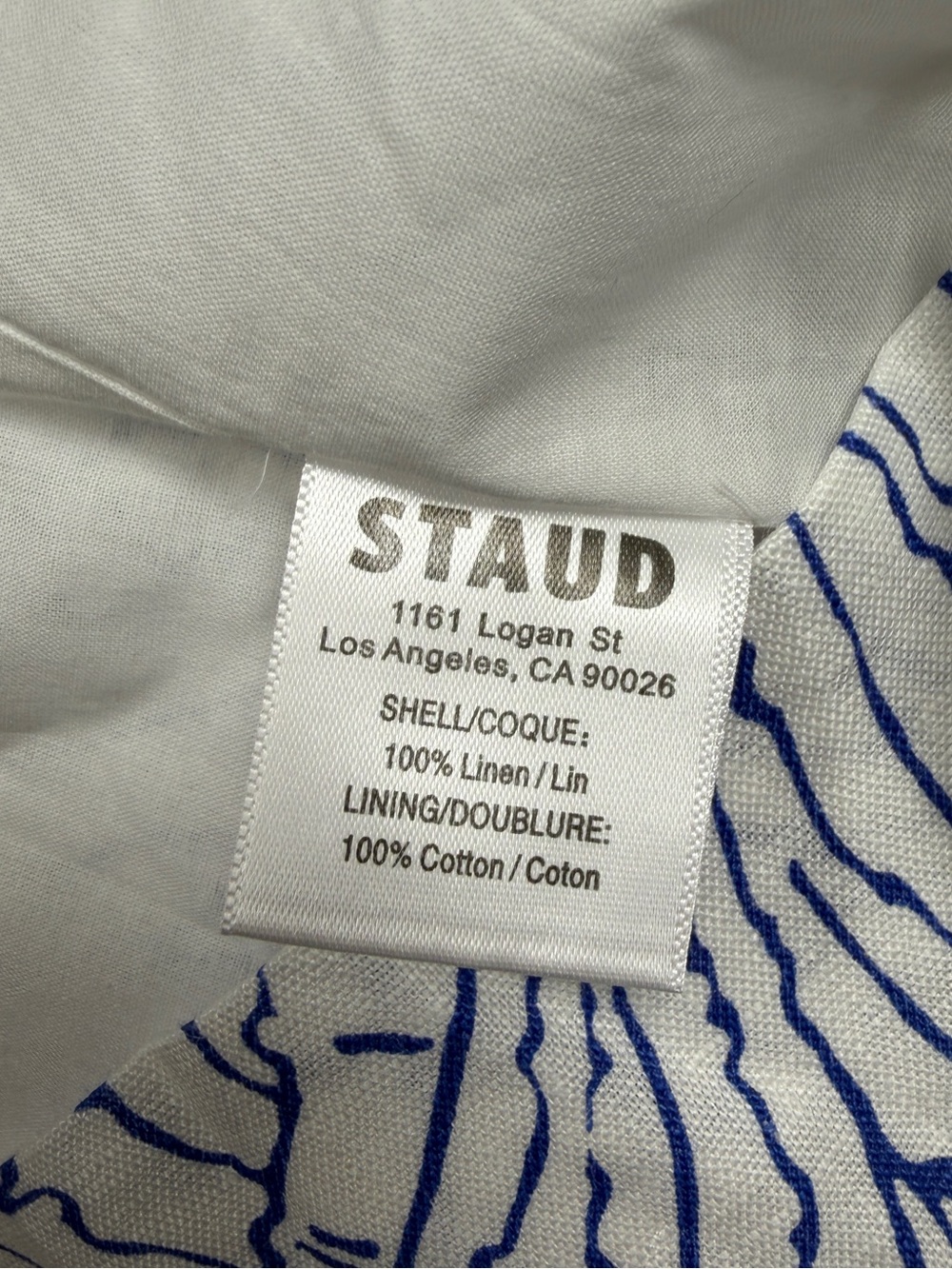 Staud Perla Blue White Palm Linen Cut Out Preppy Short Sleeve Cocktail Dress 10 - Picture 16 of 16
